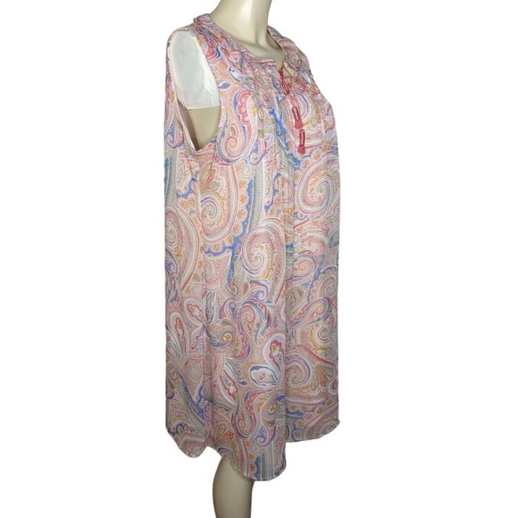 Tommy Hilfiger sleeveless ruffle collar Pastel Paisley Summer Shift Dress L - Picture 4 of 12